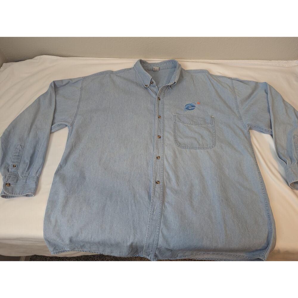 Vintage 90's Microsoft Explorer Denim Shirt Size XL Button Down Long Sleeves